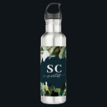 Bouteille D'eau Moody floral foncé moderne élégant personnalisé<br><div class="desc">Moody flals peint foncé et feuillage moderne élégant stylisé sur le design tendance. Espace personnalisé avec nom et initiales.</div>