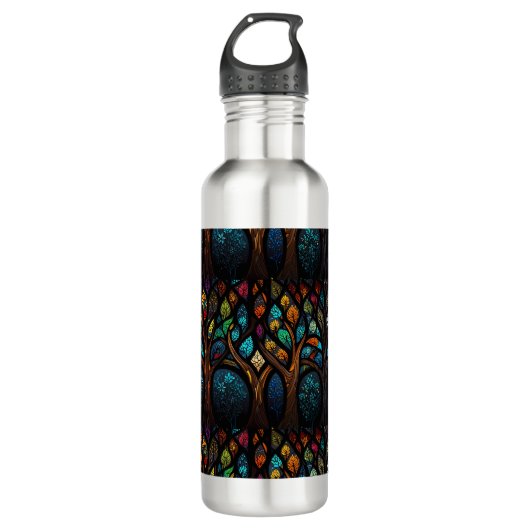 Bouteille D'eau Mosaïque colorée verre tendu Arbre design effet (Devant)