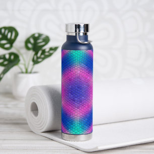 Bouteille D'eau Mosaïque d'hexagone rose sur dégradé bleu