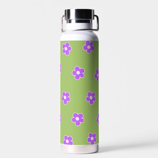 Bouteille D'eau Motif à fleurs vert violet rétro Y2K (Arrière)
