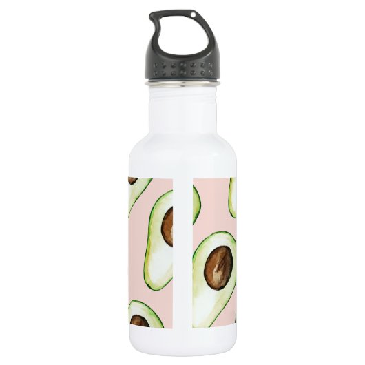 Bouteille D'eau Motif Avocado Rose Et Vert Moderne Avec Nom (Dos)