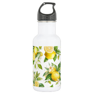 Bouteille D'eau Motif citron, fleurs de citron, feuilles, agrumes