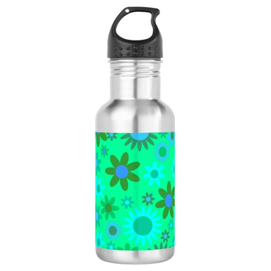 Bouteille D'eau Motif d'alimentation de fleurs vert brillant (Devant)