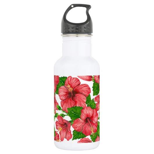 Bouteille D'eau Motif d'aquarelle d'hibiscus rouge (Devant)