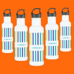 Bouteille D'eau Motif de bandes colorées personnalisées<br><div class="desc">Bouteille d'eau en acier inoxydable Motif pour bandes colorées personnalisées. Customisez-le avec votre nom pour un look chic girly unique.</div>