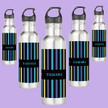 Bouteille D'eau Motif de bandes colorées personnalisées<br><div class="desc">Bouteille d'eau en acier inoxydable Motif pour bandes colorées personnalisées. Customisez-le avec votre nom pour un look chic girly unique.</div>