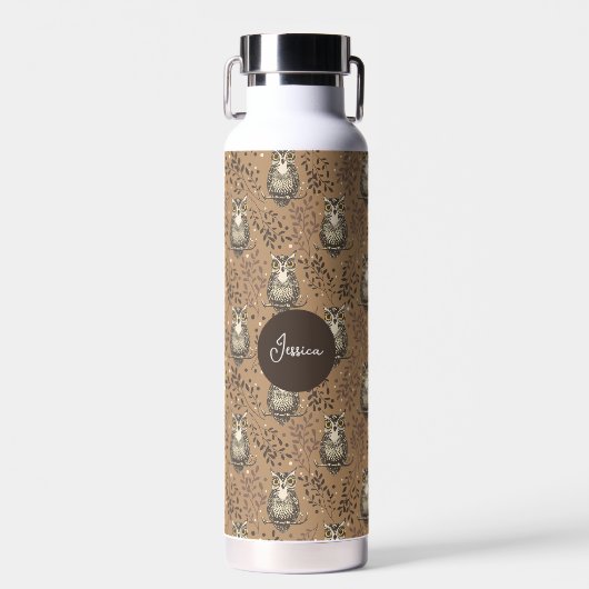 Bouteille D'eau Motif de bois illustré de Chouette Brown (Avant)