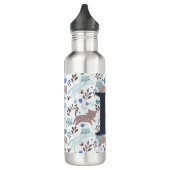 Bouteille D'eau Motif de chat Whimsical, Monogramme gris bleu (Gauche)