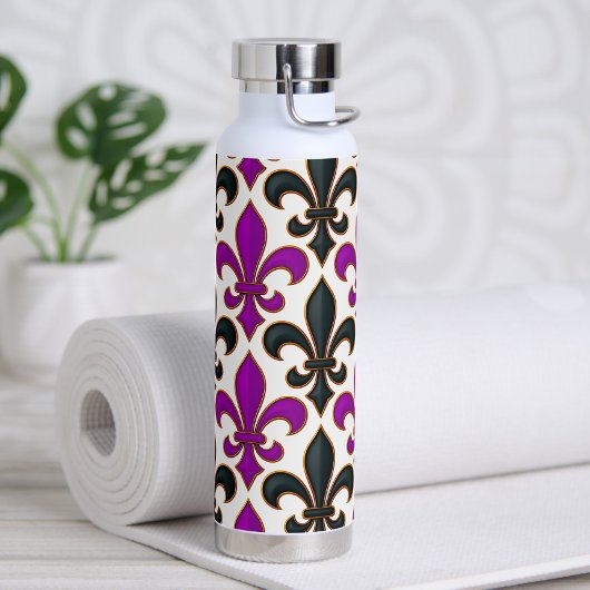Bouteille D'eau Motif de conception de fleur de lis baroque noir v