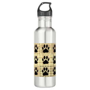 Bouteille D'eau Motif De Dessin De Chien Paw À Sepia