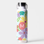 Bouteille D'eau Motif de Fleur vive moderne Monogramme<br><div class="desc">Bouteille d'eau d'été monogramme à motif floral clair et coloré.</div>