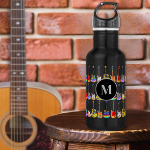 Bouteille D'eau Motif de guitare psychédélique funky Monogramme
