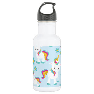 Bouteille D'eau Motif de licornes, licornes mignonnes, fleurs