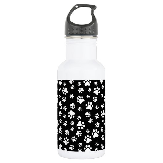 Bouteille D'eau Motif de pattes, empreintes de pattes, noir et bla (Devant)