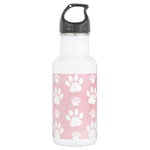 Bouteille D'eau Motif de pattes, Pattes blanches, Aquarelles, Rose