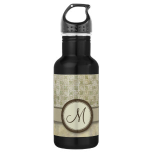 Bouteille D'eau Motif de pièce de mousse pâle avec Monogramme