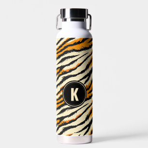 Bouteille D'eau Motif de tigre noir et orange avec monogramme