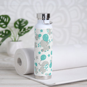 Bouteille D'eau Motif Des Eléphants, Eléphants Mignons - Gris Bleu