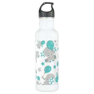 Bouteille D'eau Motif Des Eléphants, Eléphants Mignons - Gris Bleu