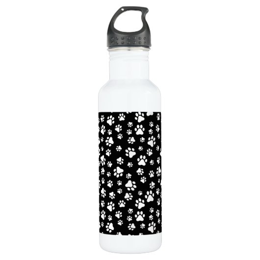 Bouteille D'eau Motif des pattes, Empreintes de pattes, noir et bl (Devant)