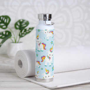 Bouteille D'eau Motif D'Unicornes, De Mignons Unicornes, Fleurs