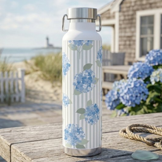 Bouteille D'eau Motif Élégant d'Hydrangea Bleue Rayure Grise