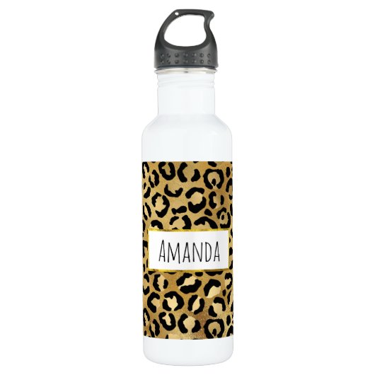 Bouteille D'eau Motif Empreinte de léopard en or et noir (Devant)