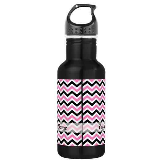 Bouteille D'eau Motif en chevron rose et noir (Devant)