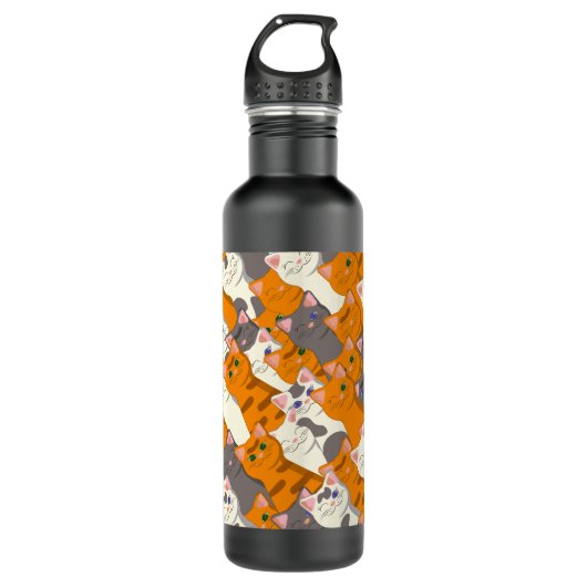 Bouteille D'eau Motif en diagonale du chat noir blanc gingembre (Devant)