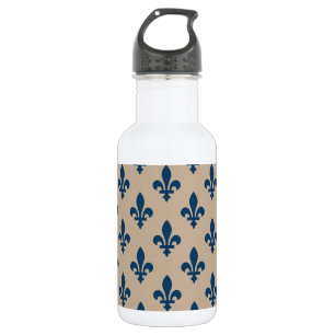 Bouteille D'eau Motif Fleur de Lis, bleu royal français sur crème