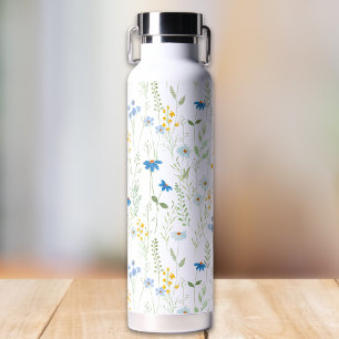 Bouteille D'eau Motif fleur sauvage aquarelle bleu jaune