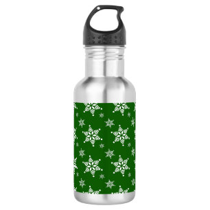 Bouteille D'eau Motif Flocon de Neige, Flocons Blancs, Neige, Vert