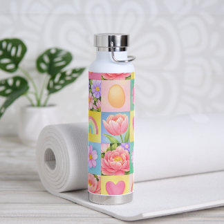 Bouteille D'eau Motif Floral à Carreaux Tendance de Printemps
