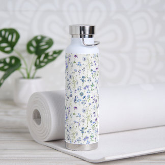 Bouteille D'eau Motif floral de fleur sauvage aquarelle bleu viole