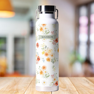 Bouteille D'eau Motif floral ensoleillé personnalisé avec nom en a