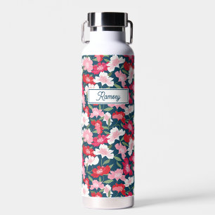 Bouteille D'eau Motif floral rose mou, Nom personnalisé Monogramme