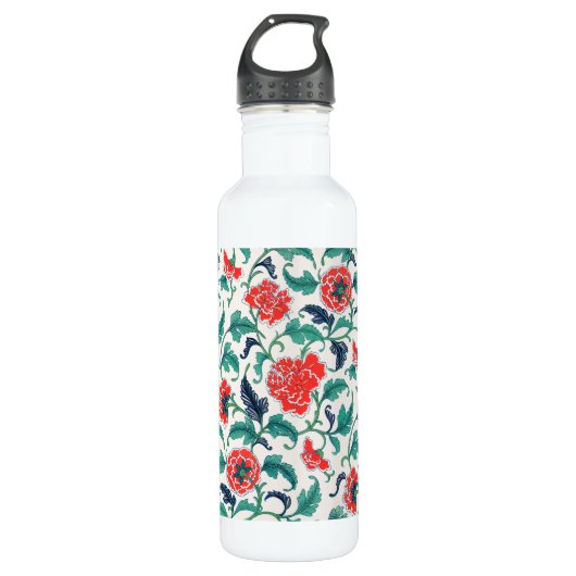 Bouteille D'eau Motif floral rouge et vert (Devant)