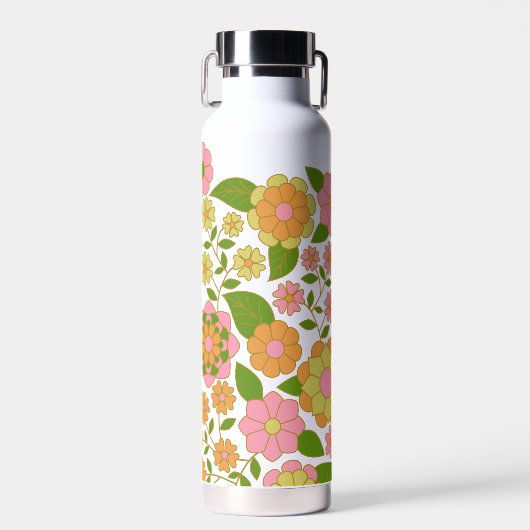 Bouteille D'eau Motif floral tendance rétro avec bloc de nom (Avant)