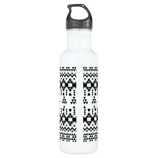 Bouteille D'eau Motif géométrique Aztec noir et blanc (Dos)