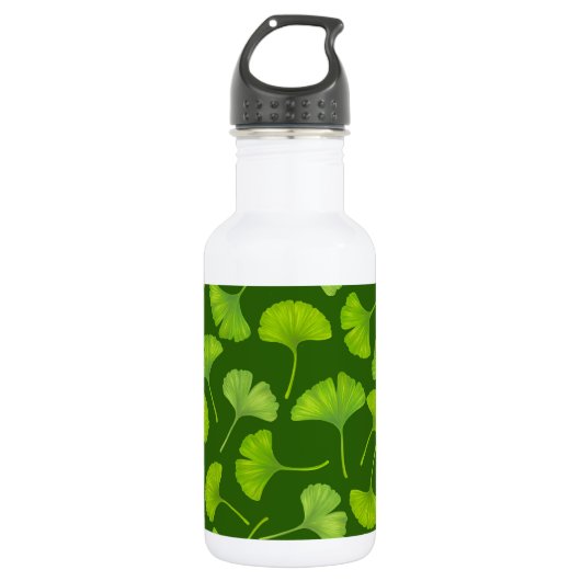 Bouteille D'eau Motif Ginkgo sur vert foncé (Devant)