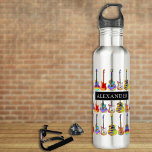 Bouteille D'eau motif guitare coloré ajouter Nom<br><div class="desc">Guitares électriques funky, guitares acoustiques et guitares semi acoustiques motif bouteille d'eau monogramme personnalisée dans pop art éclatant couleurs vives. Un cadeau d'idée pour les professeurs de musique, les guitaristes, les musiciens et les étudiants en musique. Facile à customiser à l'aide du monogramme initial et du modèle de nom. Ce...</div>