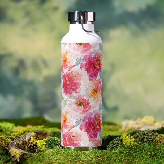 Bouteille D'eau Motif rose Aquarelle Peony (Café)