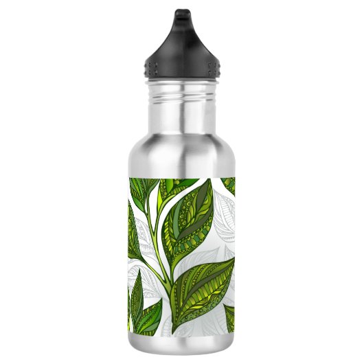 Bouteille D'eau Motif sans couture avec Feuilles de thé vert (Droite)