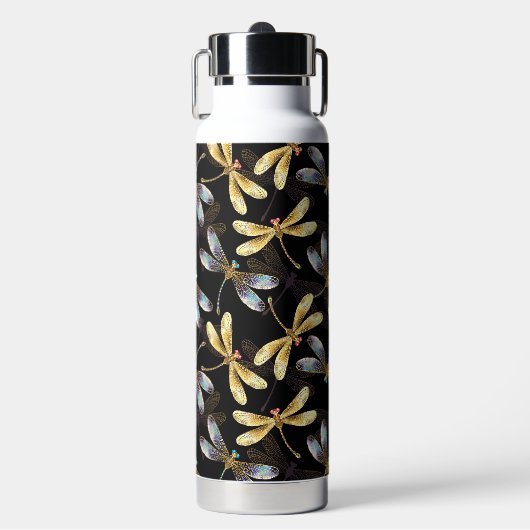 Bouteille D'eau Motif sans couture avec libellules d'or (Salle de sport)
