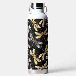 Bouteille D'eau Motif sans couture avec libellules d'or