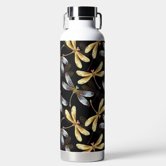 Bouteille D'eau Motif sans couture avec libellules d'or (Avant)