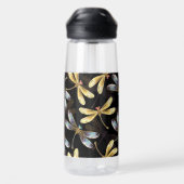 Bouteille D'eau Motif sans couture avec libellules d'or (Arrière)