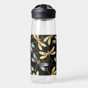 Bouteille D'eau Motif sans couture avec libellules d'or