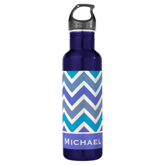 Bouteille D'eau Motif Sporty Blue Chevron personnalisé (Devant)