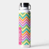 Bouteille D'eau Motif tendance Chevron grand nom bloc rose vert (Arrière)
